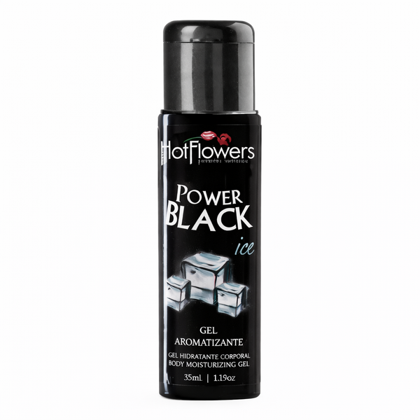Gel Aromatizante Power Black Ice Hot Flowers 35ml – Aquecimento na Pele + Frescor na Boca, Sensação Halls Preta